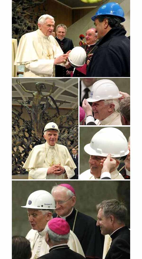 Benedict XVI wear a worker hat 2